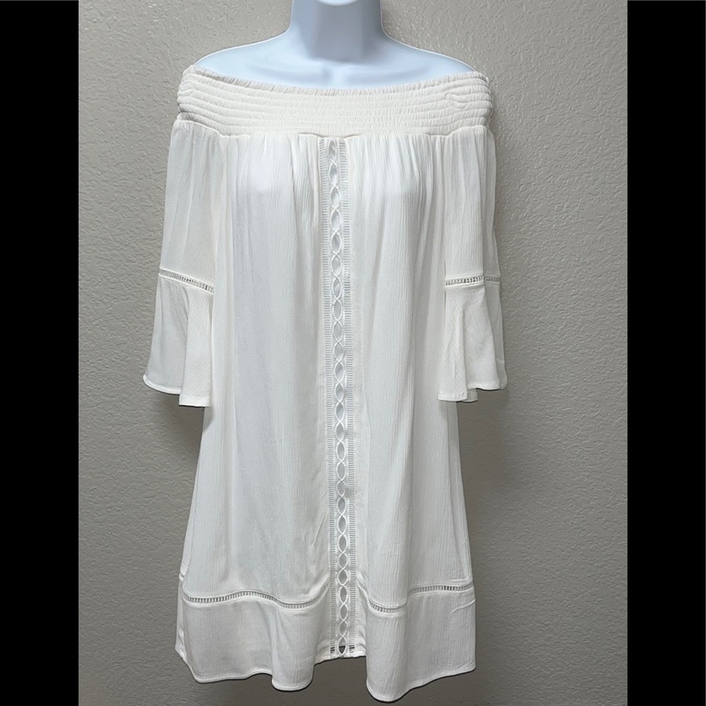 BOHO Off The Shoulder 3/4 Bell Sleeve Lined Dress